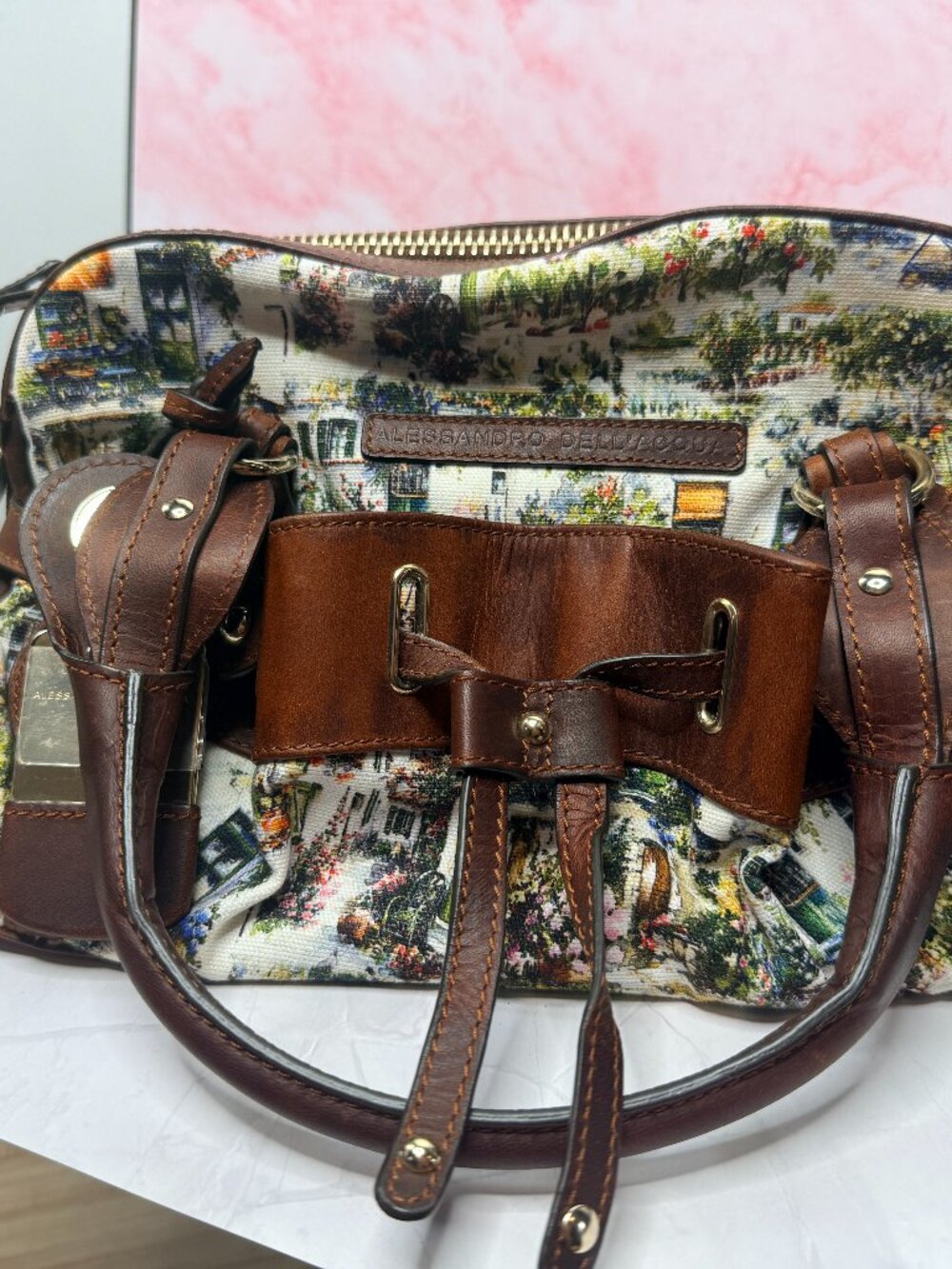 Alessandro Dell'Acqua Floral Leather Satchel | Garden Villa Handbag Purse